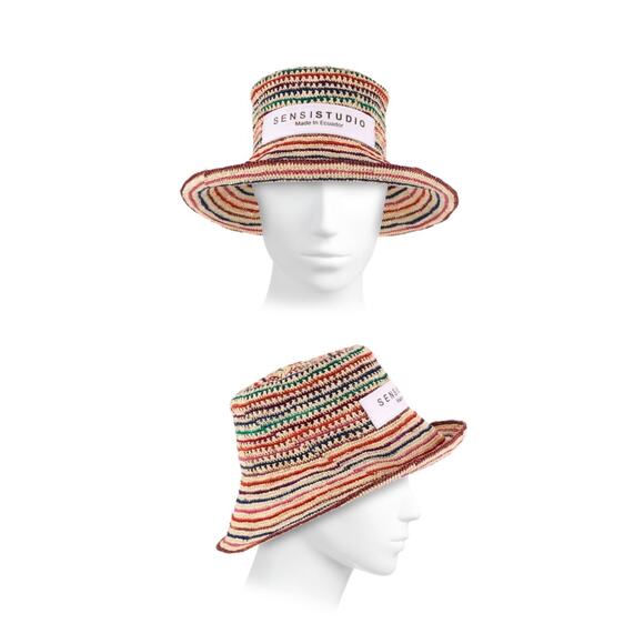 Sensi Studio Mediterranean Pop Trinado Straw Packable Bucket Sun Hat Medium - Picture 5 of 6